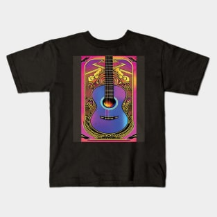 Acoustic Guitar Portrait Oil Painting Style Digital Art Kids T-Shirt